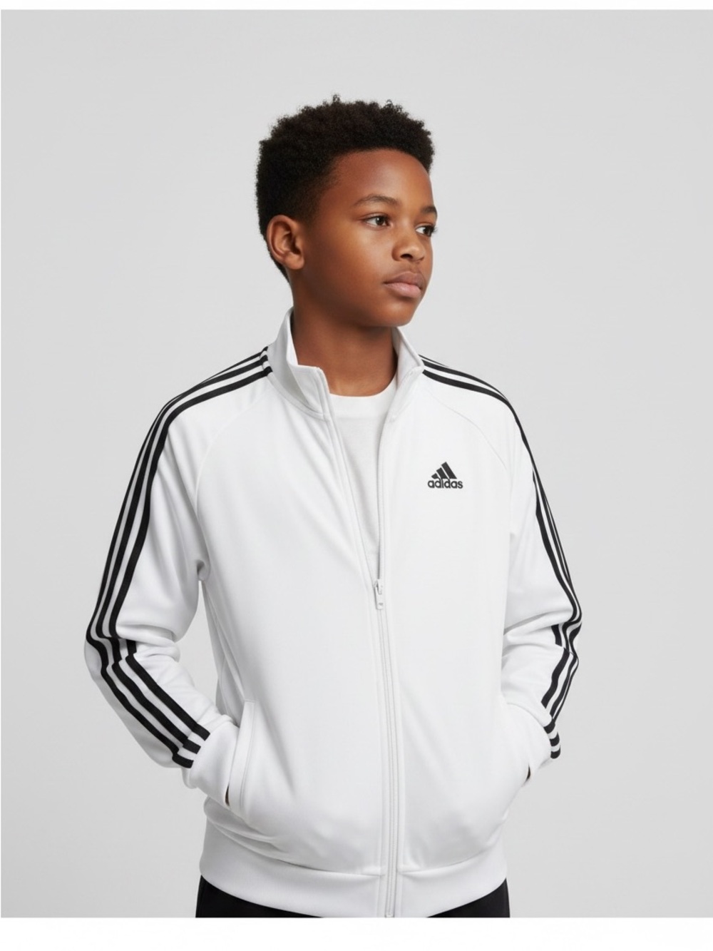 adidas Kids Iconic White Track Jacket with Black Stripes- XL 14/16